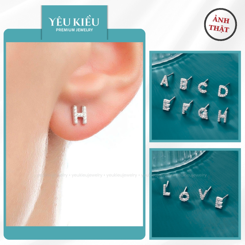 Initial Stud Earrings | Khuyên Tai Sterling Silver 925 Phủ Bạch Kim/Vàng 18K