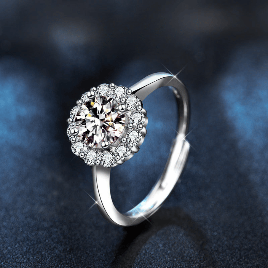 Floral Halo Ring | Nhẫn Moissanite 2 Carat Round Cut | Sterling Silver 925 | Kèm Giấy Kiểm Định GRA