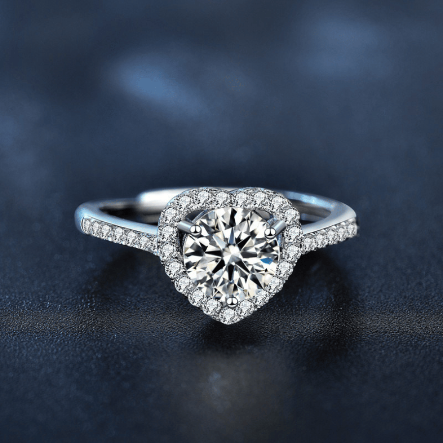 Heart Halo Ring | Nhẫn Moissanite 2 Carat Round Cut | Sterling Silver 925 | Kèm Giấy Kiểm Định GRA