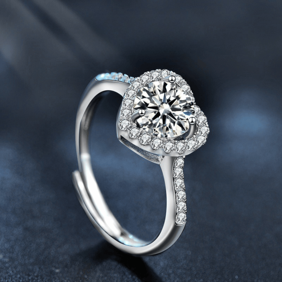 Heart Halo Ring | Nhẫn Moissanite 2 Carat Round Cut | Sterling Silver 925 | Kèm Giấy Kiểm Định GRA