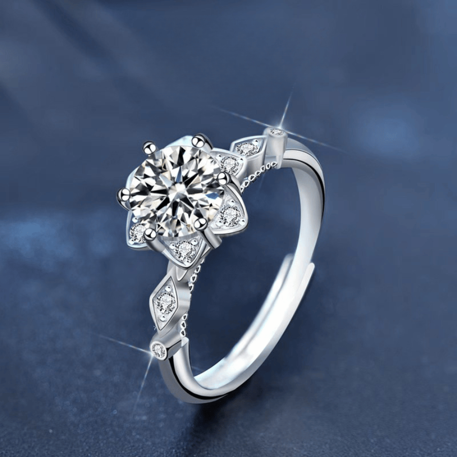 Blooming Floral Halo Ring | Nhẫn Moissanite 2 Carat Round Cut | Sterling Silver 925 | Kèm Giấy Kiểm Định GRA