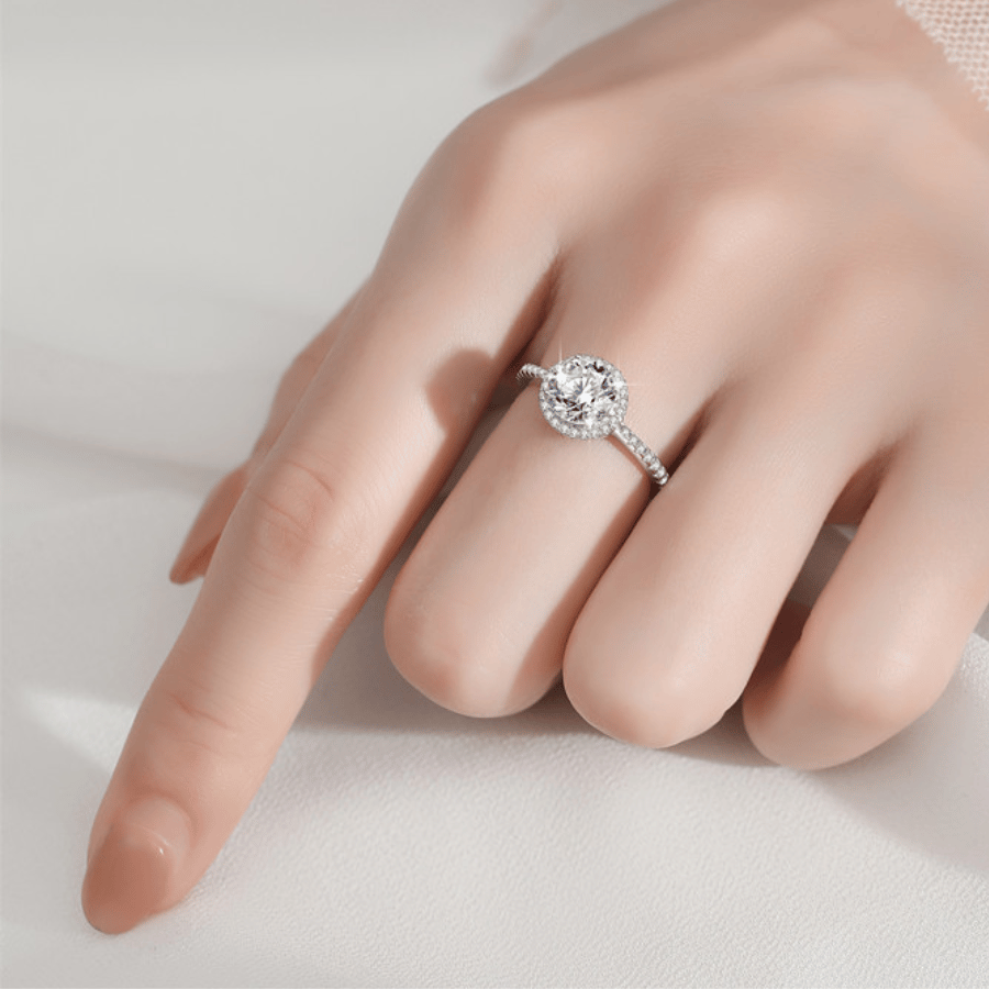 Camellia Halo Ring | Nhẫn Moissanite 2 Carat Round Cut | Sterling Silver 925 | Kèm Giấy Kiểm Định GRA
