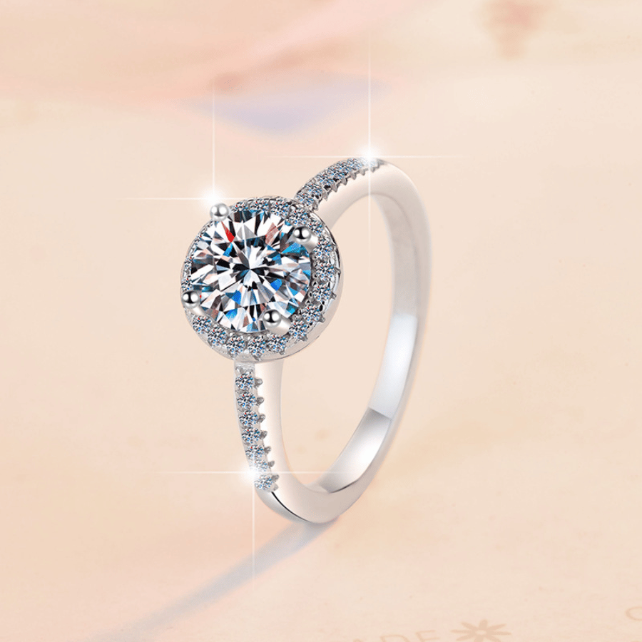 Camellia Halo Ring | Nhẫn Moissanite 2 Carat Round Cut | Sterling Silver 925 | Kèm Giấy Kiểm Định GRA