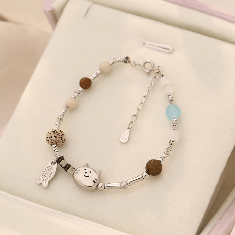 Lucky Cat Bracelet | Vòng Tay Sterling Silver 925 Phủ Bạch Kim