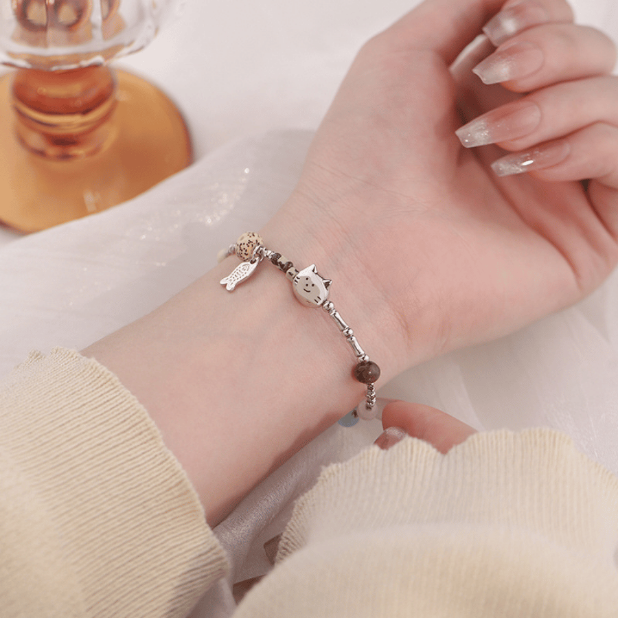 Lucky Cat Bracelet | Vòng Tay Sterling Silver 925 Phủ Bạch Kim