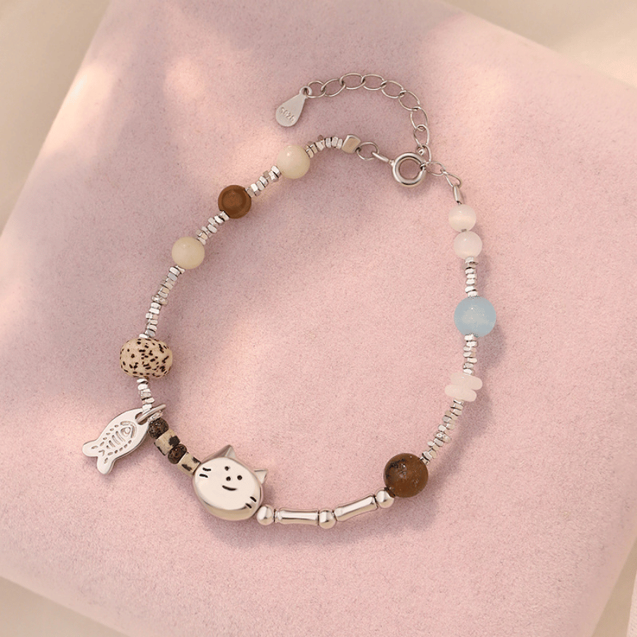 Lucky Cat Bracelet | Vòng Tay Sterling Silver 925 Phủ Bạch Kim