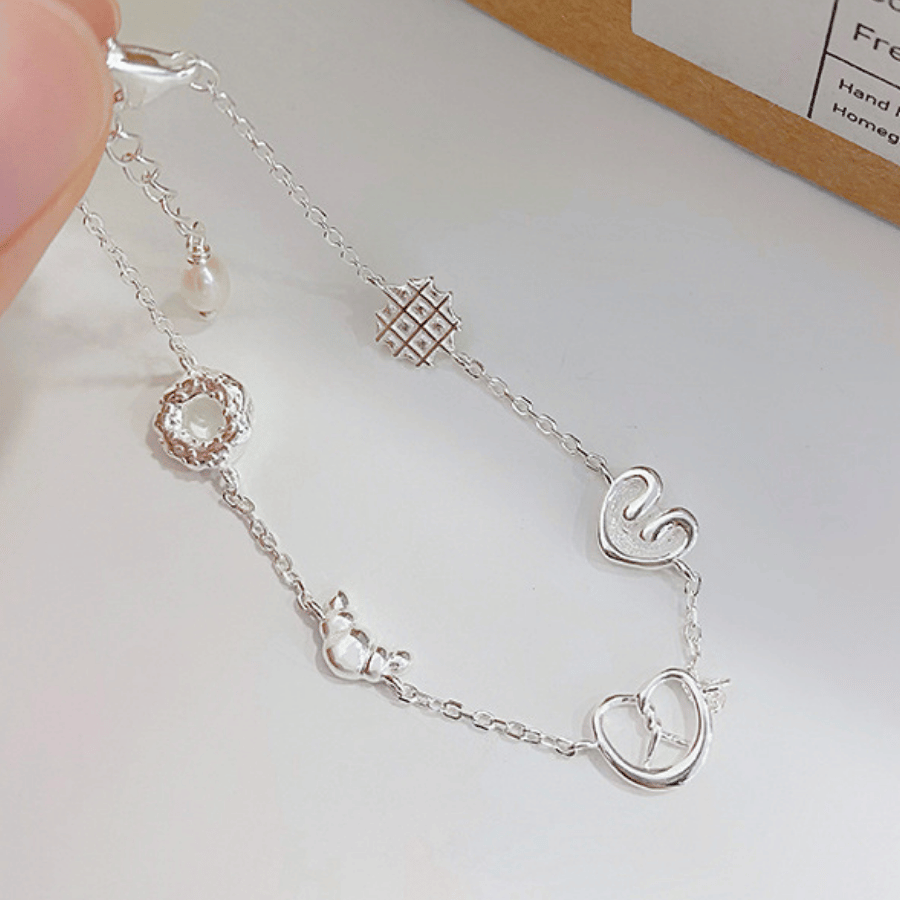 Croissant Heart Bracelet | Vòng Tay Sterling Silver 925 Phủ Bạch Kim
