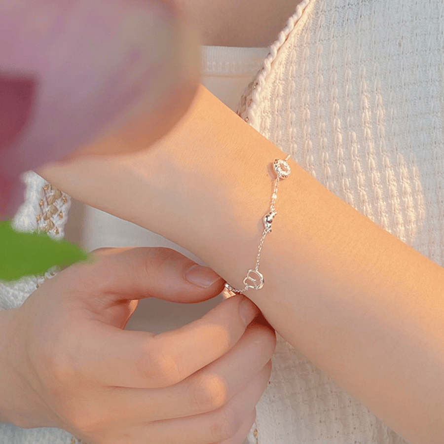 Croissant Heart Bracelet | Vòng Tay Sterling Silver 925 Phủ Bạch Kim