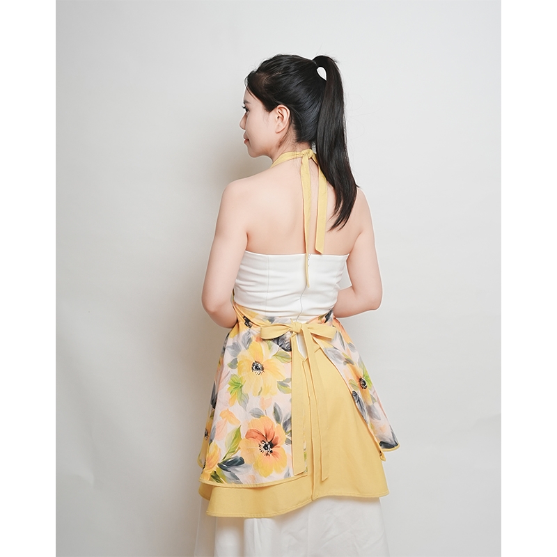 Tạp Dề Yếm Cổ –  Vải Linen Tự Nhiên – Tạp Dề Thời Trang Cao Cấp -  Dành Cho Mẹ&Bé - Màu Xanh Cốm & Vàng - Set MỘC TRÚC