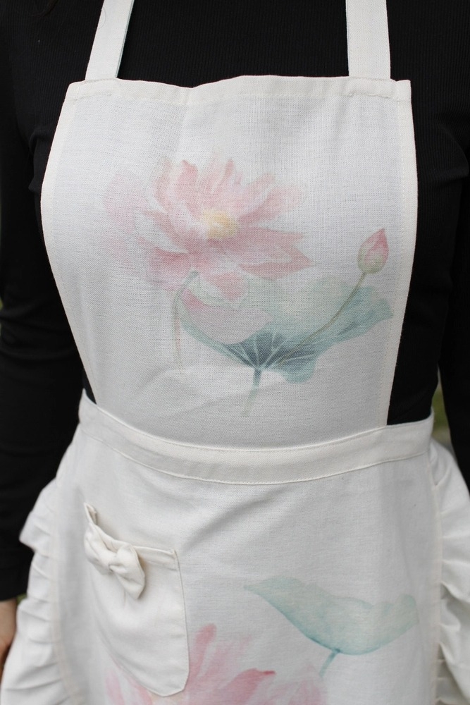 Tạp Dề Linen Be Hoa Sen Hồng - Freesize - Set Mẹ&Bé - Nấu Ăn&Quà Tặng
