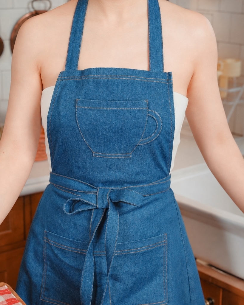 Tạp Dề Denim Cotton Hiện Đại – Tạp Dề Thời Trang Cao Cấp -  Dành Cho Mẹ Và Bé - Set ĐẬM