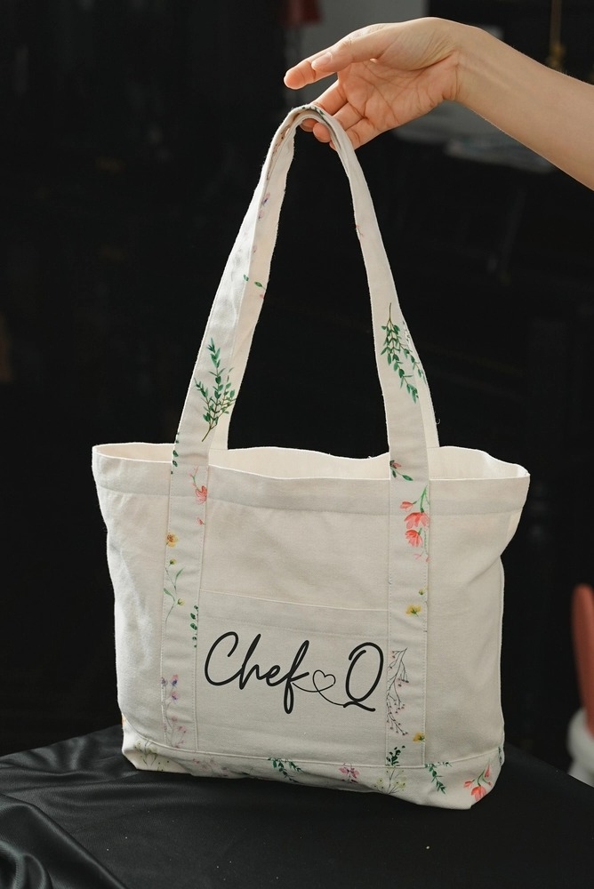 Túi Tote Vải Canvas Màu Be -  Quai Hoa – Thời Trang, Rộng Rãi Đi Học, Đi Chơi, Đựng Laptop
