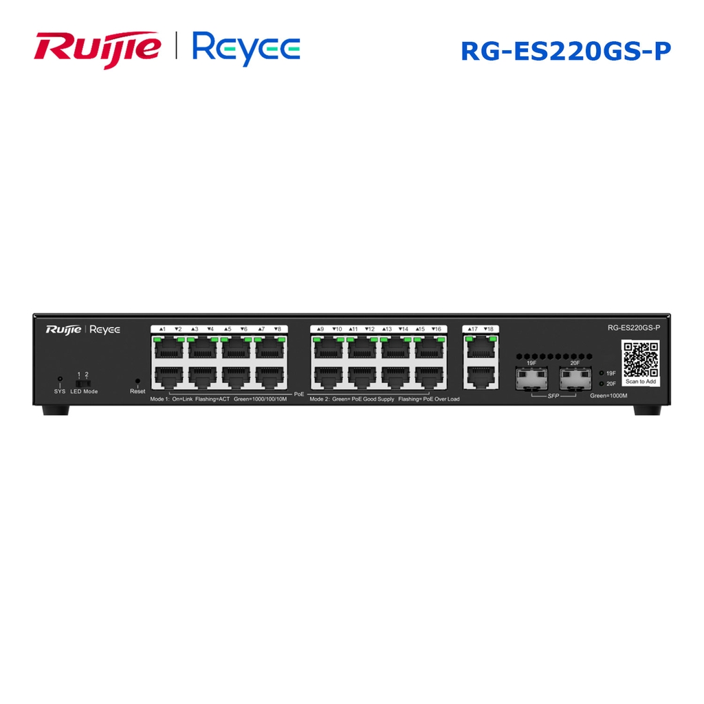 Layer 2 Smart Managed PoE Switch 20 Cổng RUIJIE REEYE RG-ES220GS-P