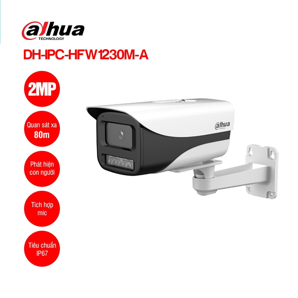 Camera IP 2MP Thân Trụ Dahua DH-IPC-HFW1230M-A Tích hợp MIC, Hồng ngoại 80M