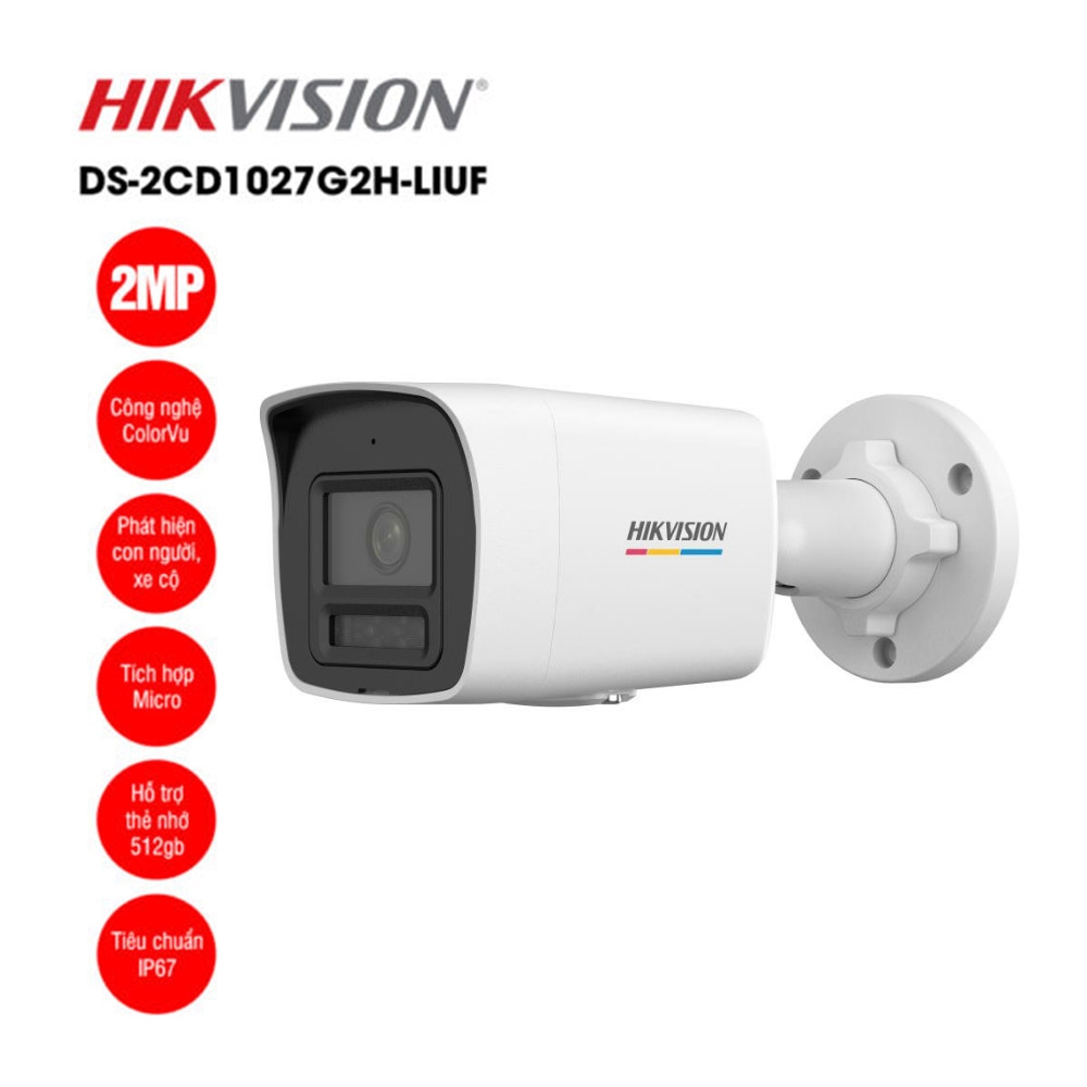 Camera IP 2MP Thân trụ HIKVISION DS-2CD1027G2H-LIUF