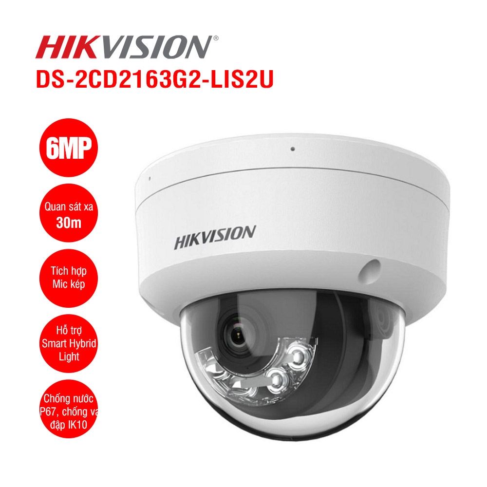 Camera IP Dome 6MP Hikvision DS-2CD2163G2-LIS2U