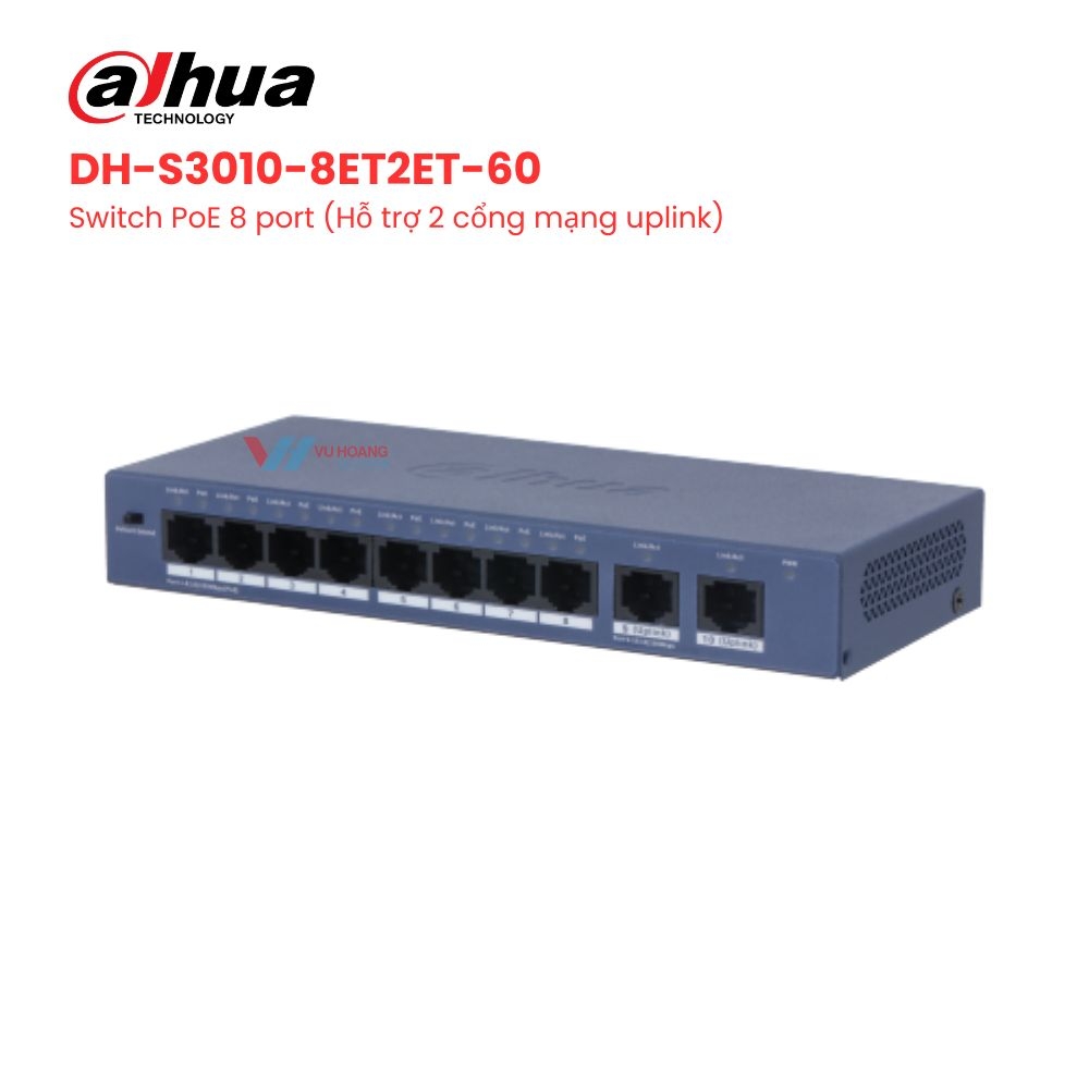 Switch PoE 8 cổng DAHUA DH-S3010-8ET2ET-60