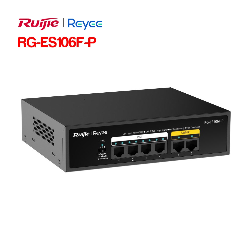 Unmanaged switch 4 cổng PoE RUIJIE REEYE RG-ES106F-P