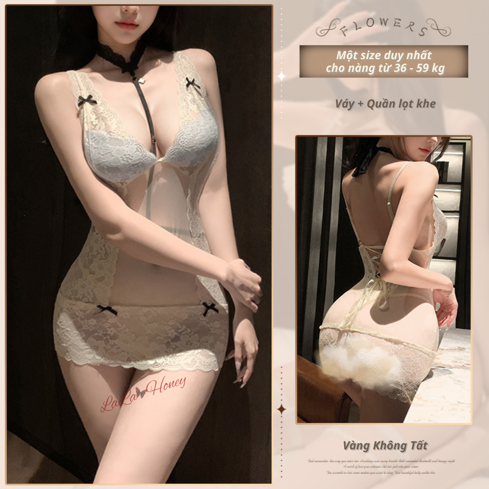 Váy Ngủ Ren Xuyên Thấu Ôm Body Sexy Gợi Cảm, Đầm Ngủ  2 Dây Quyến Rũ - LALA HONEY