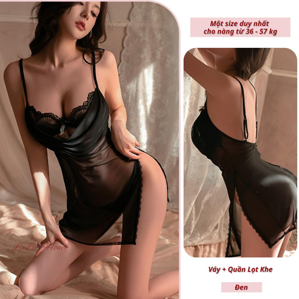 Váy Ngủ 2 Dây Ôm Boby Xẻ Đùi Xuyên Thấu Sexy Gợi Cảm, Đầm Ngủ Ngủ Ôm Body Sexy Quyến Rũ V107 - LaLa Honey