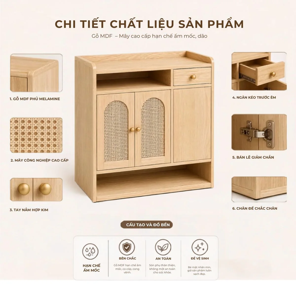 Tủ Giày Gỗ Mây|Tủ Giày Đa năng Cho Phòng Khách & Lối Vào
