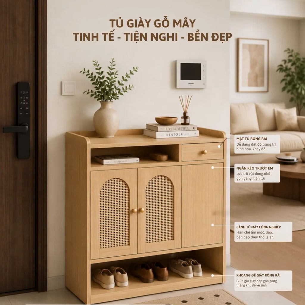 Tủ Giày Gỗ Mây|Tủ Giày Đa năng Cho Phòng Khách & Lối Vào