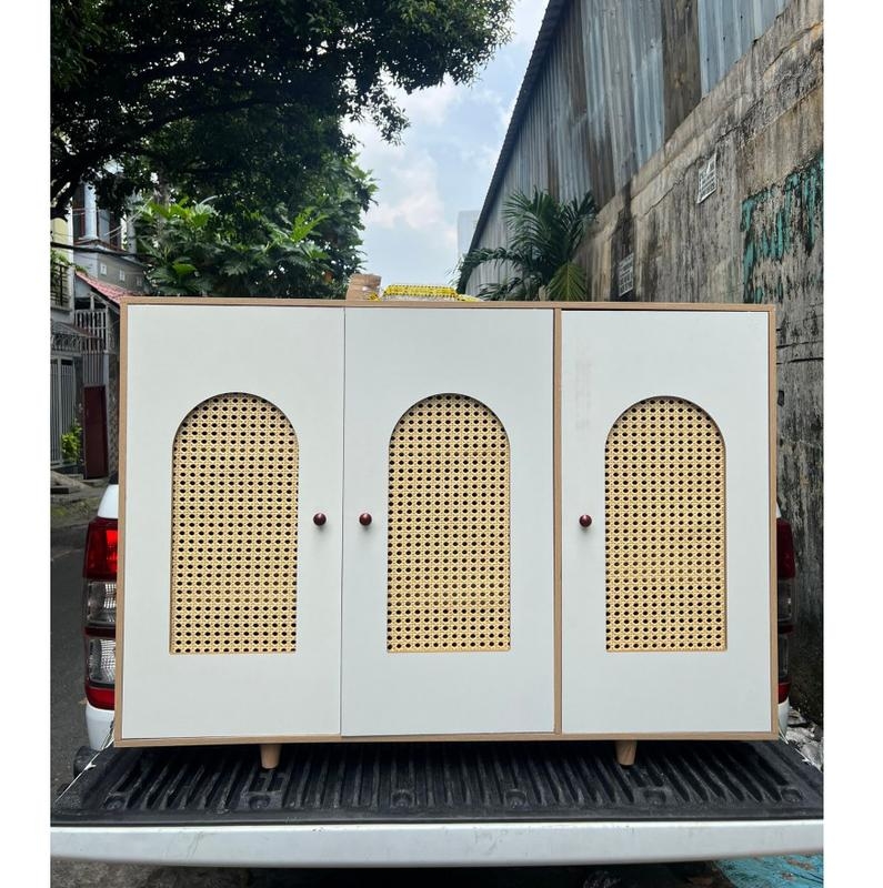 Tủ Để Đồ 3 Cánh Mây, Tủ Gỗ Decor Hiện Đại Màu Trắng Vân Gỗ