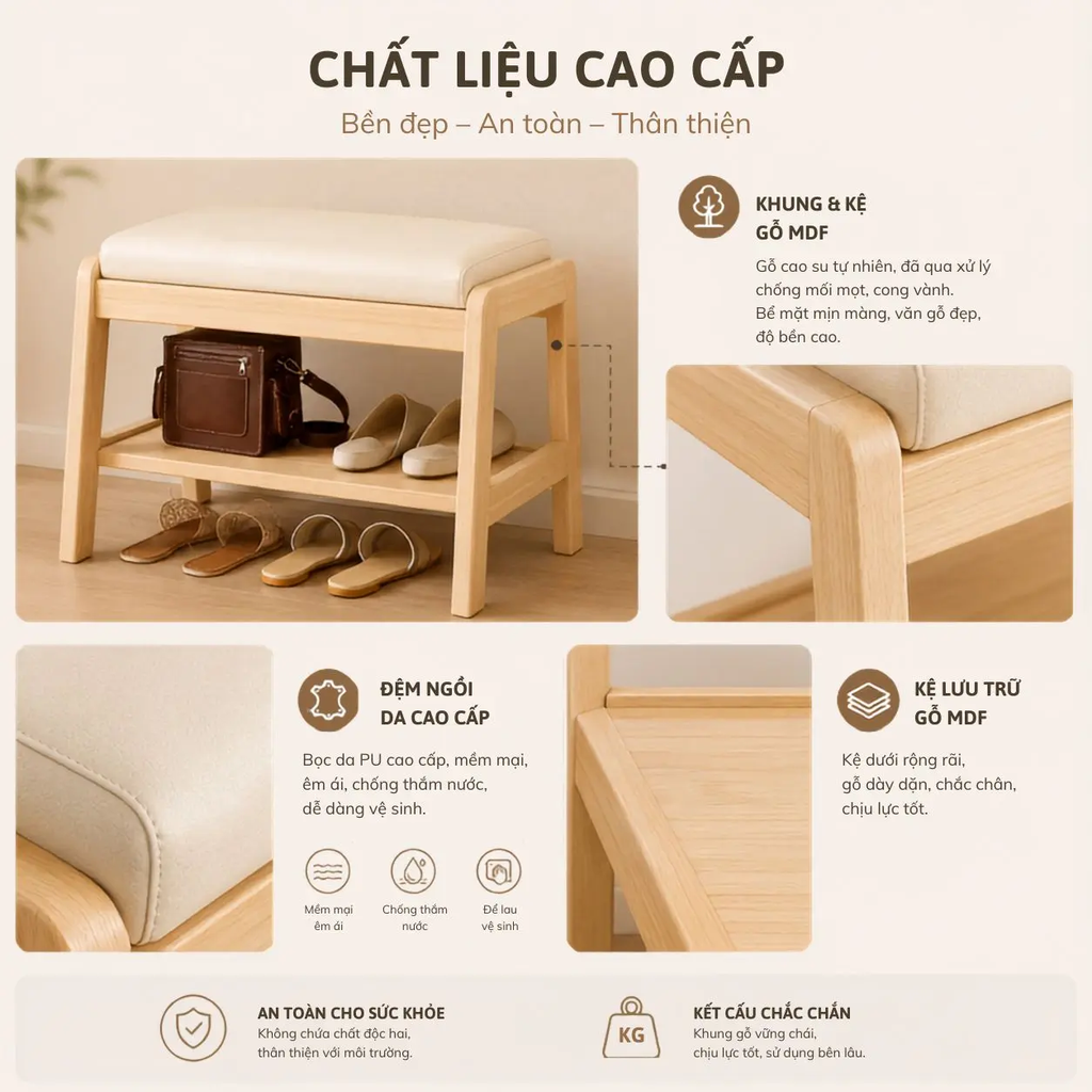Đôn Thay Giày| Đôn Ngồi Đa Năng Có Đệm Ngồi Japandi