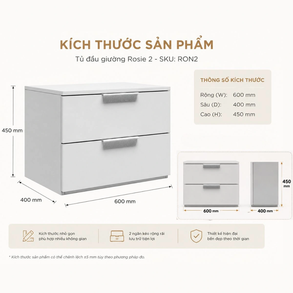 ROSIE Nightstand 2 - Tủ Đầu Giường 2 Tầng Tiện Lợi