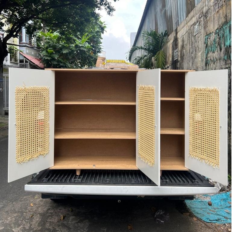 Tủ Để Đồ 3 Cánh Mây, Tủ Gỗ Decor Hiện Đại Màu Trắng Vân Gỗ
