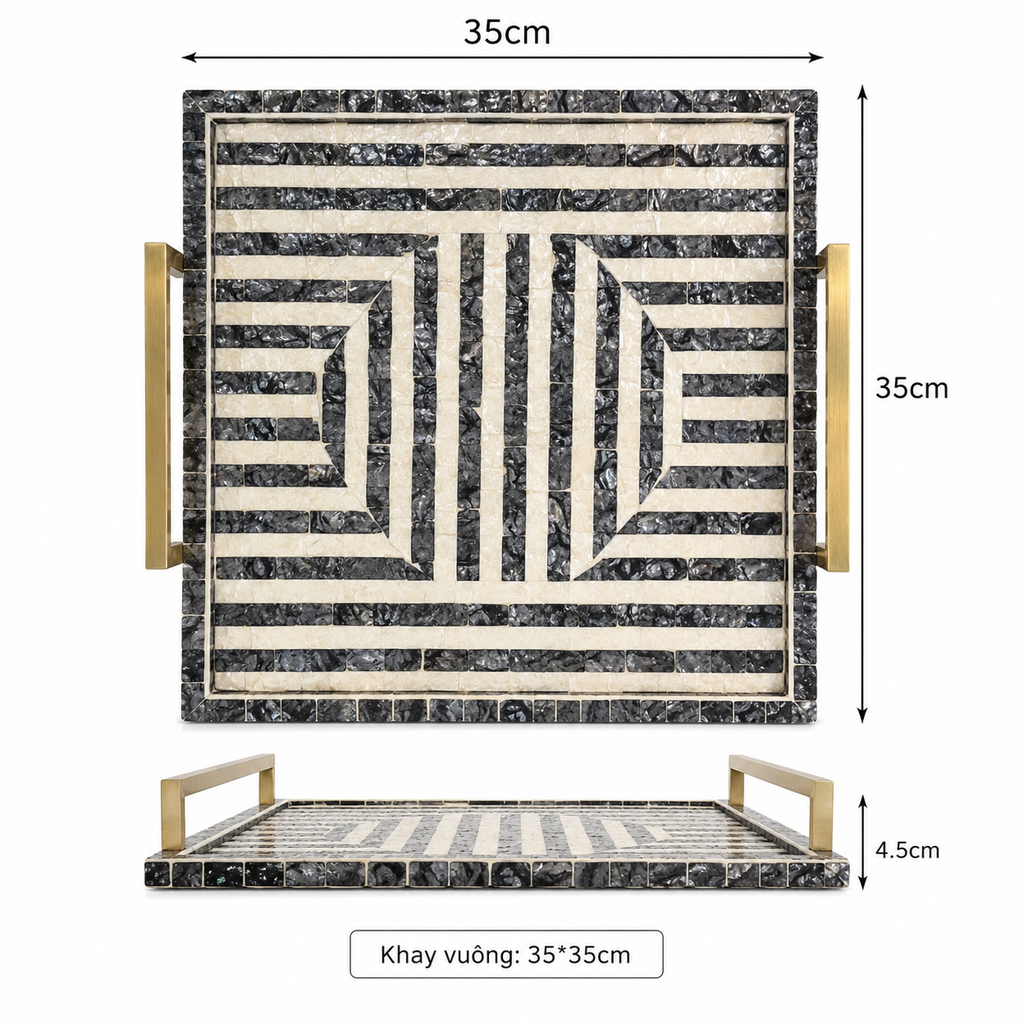 Khay Khảm Trai Thủ Công Việt Nam 35x35cm – Điểm Nhấn Sang Trọng Cho Không Gian Sống