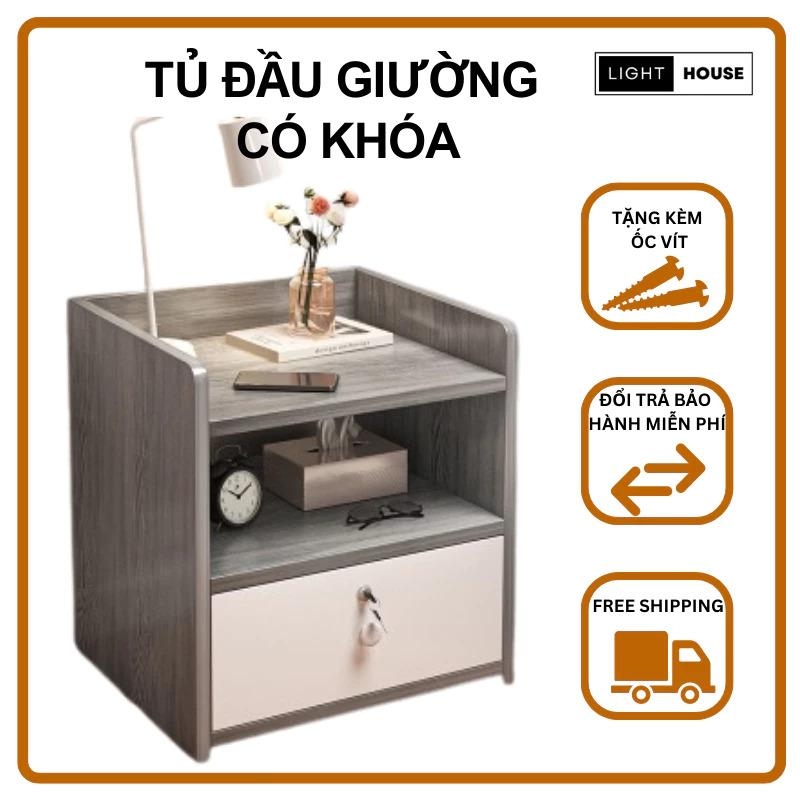 Tủ Đầu Giường Gỗ MDF Nhập Khẩu Loại Tốt Có Ngăn Kéo Khóa An Toàn