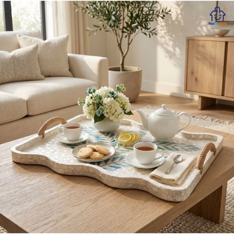 KHAY KHẢM TRAI OVAL TROPICAL 30x40CM – MOTHER OF PEARL TRAY THỦ CÔNG CAO CẤP