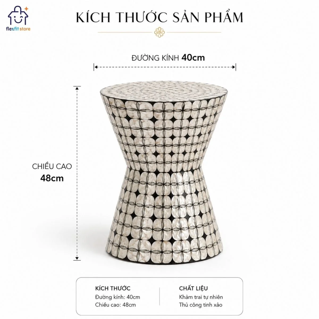 Đôn Khảm Trai Tự Nhiên Đồng Hồ Cát Cao Cấp | Decor Nội Thất Flexfit Store