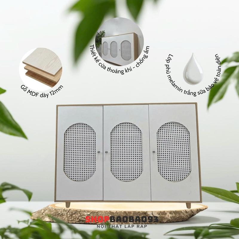 Tủ Để Đồ 3 Cánh Mây, Tủ Gỗ Decor Hiện Đại Màu Trắng Vân Gỗ