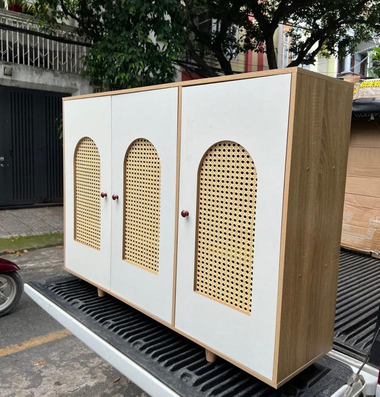 Tủ Để Đồ 3 Cánh Mây, Tủ Gỗ Decor Hiện Đại Màu Trắng Vân Gỗ