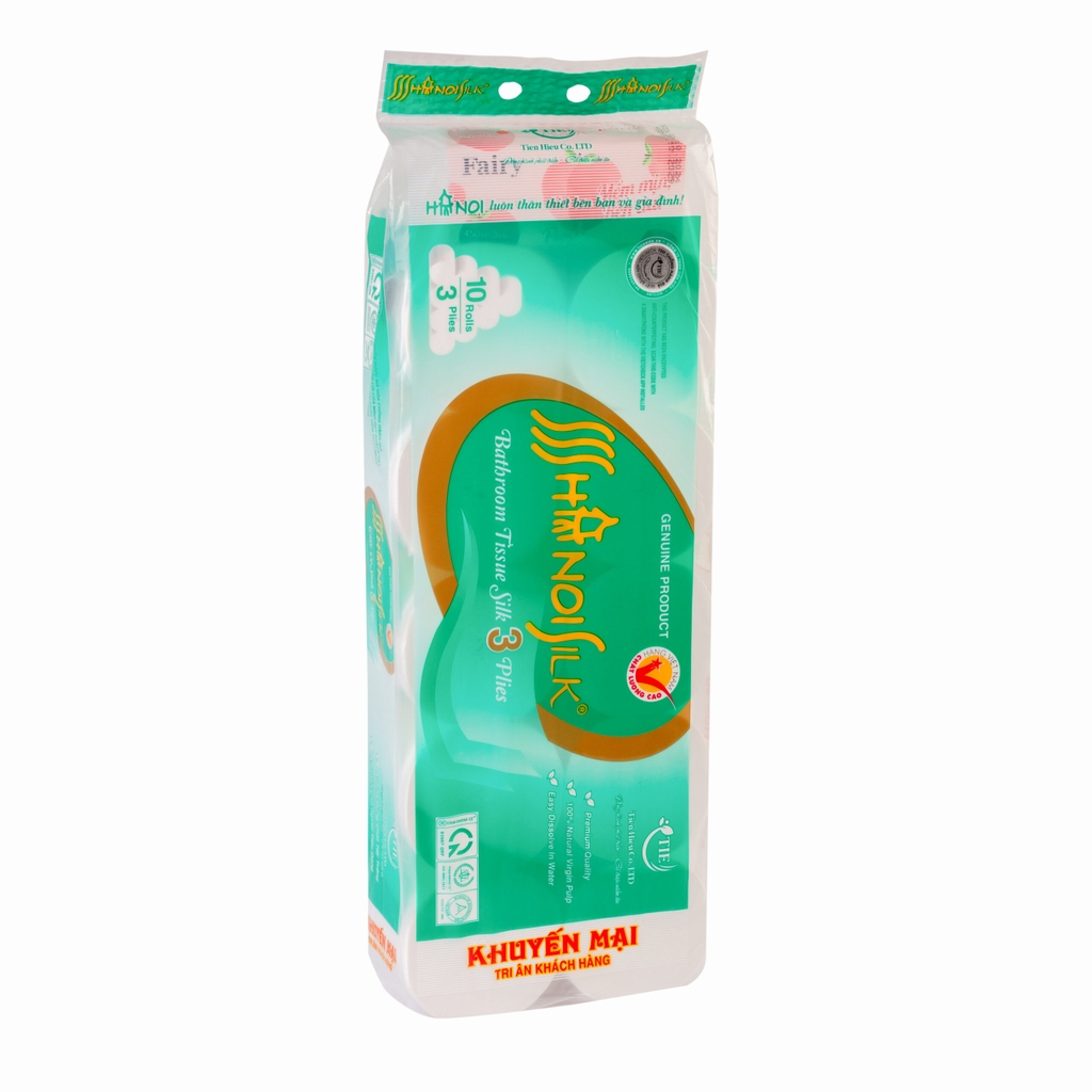 Giấy V/S Hà Nội 3 lớp Xanh - không lõi (10 cuộn/dây x 10 dây/thùng)