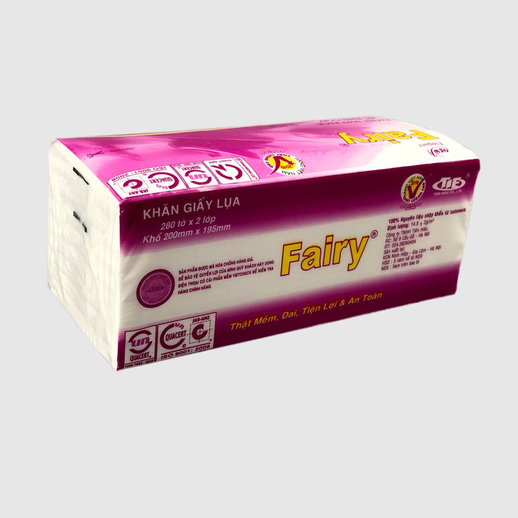 Giấy rút lụa Fairy 2 lớp x 560 tờ - 280 lần rút (36 gói/thùng)