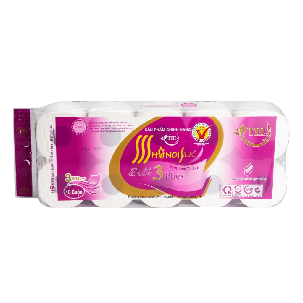 Giấy V/S Hà Nội 3 lớp Tím - có lõi (10 cuộn/dây x 10 dây/thùng)