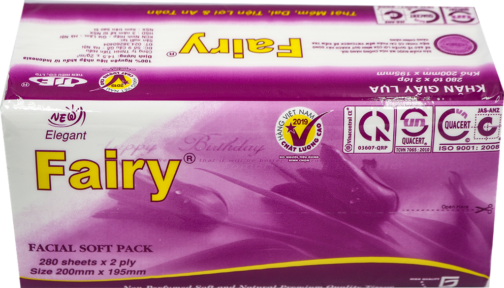 Giấy rút lụa Fairy 2 lớp x 560 tờ - 280 lần rút (36 gói/thùng)