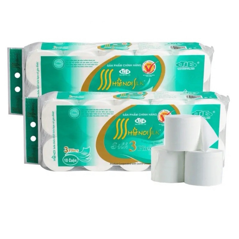 Giấy V/S Hà Nội 3 lớp Xanh - không lõi (10 cuộn/dây x 10 dây/thùng)