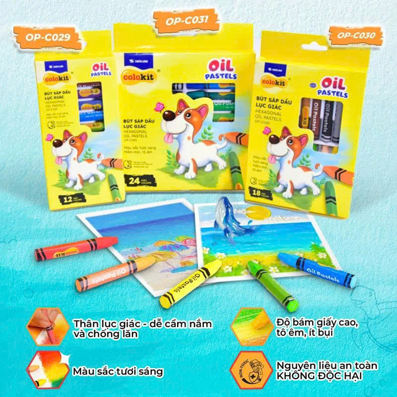 Bút sáp dầu lục giác OP-C030 18 màu