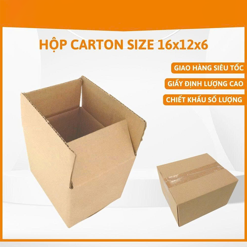 Hộp 16x12x6 cm - 3 lớp sóng B, mặt nâu, đáy mộc, nắp đối