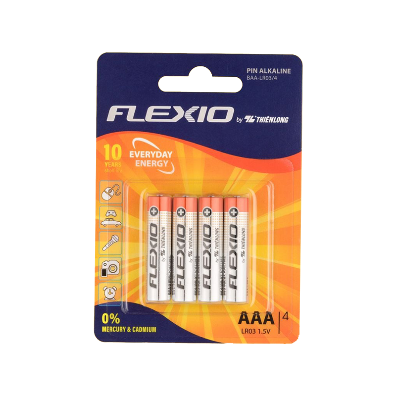 Pin Alkaline AAA (đũa) vỉ 4 BAA-LR03/4 - HSD 10 năm