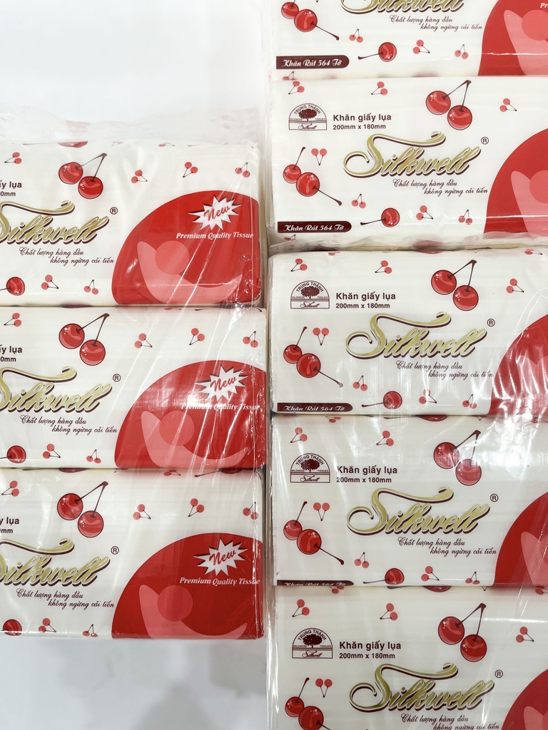 Giấy rút Silkwell Cherry 564 tờ, 3 lớp, 188 lần rút