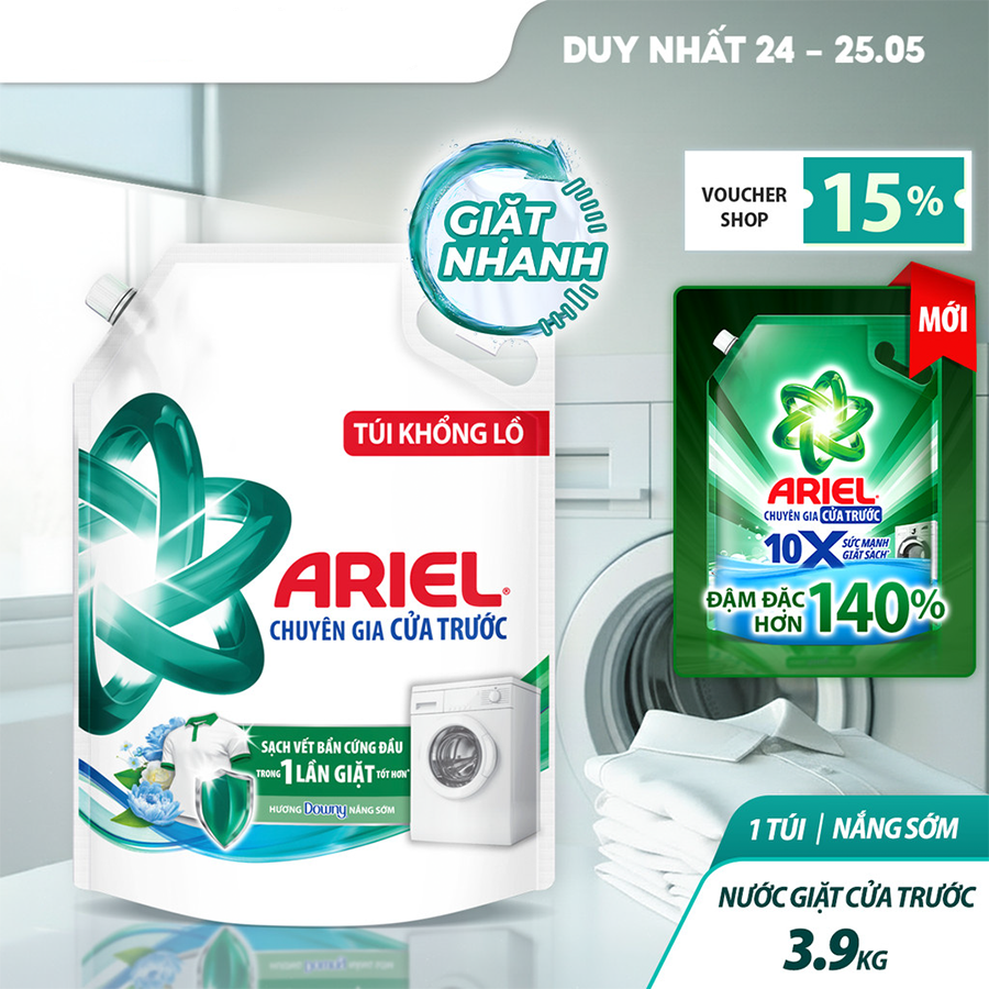 Nước giặt Ariel túi 3.9KGX4 nắng sớm cửa ngang