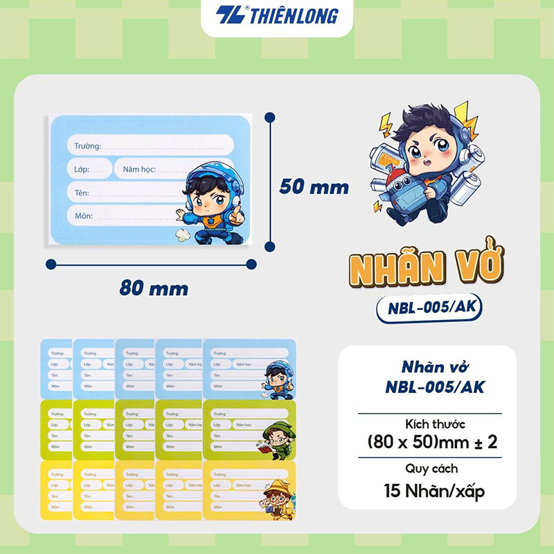 Nhãn vở NBL-005/AK xấp 15 hộp 50