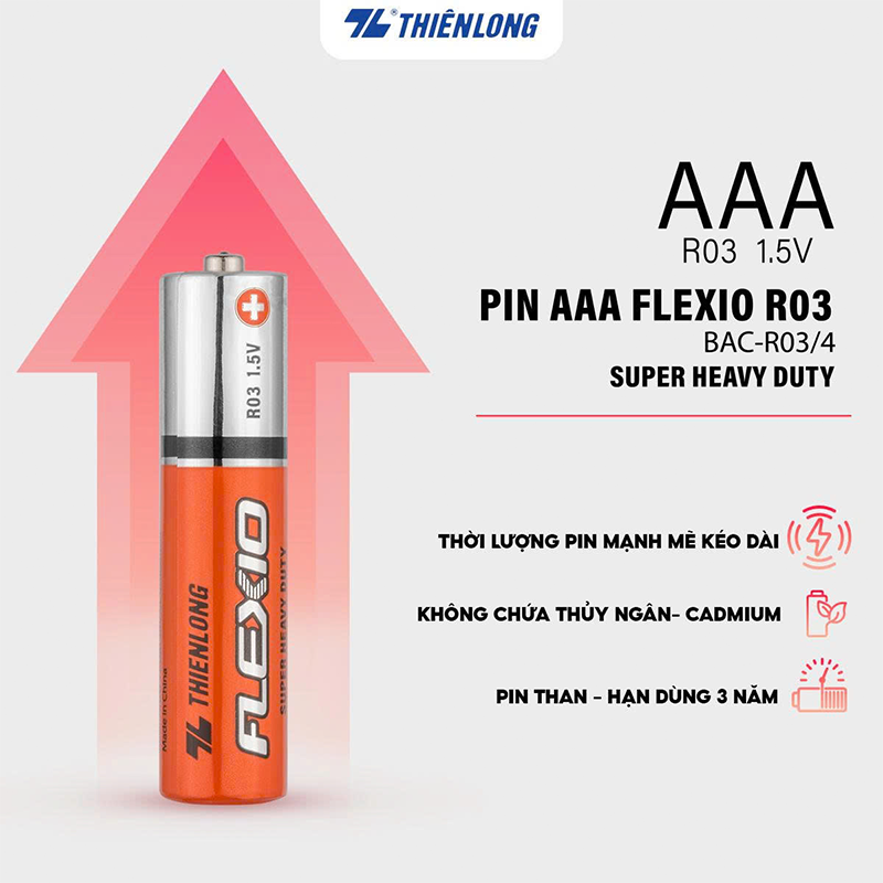Pin Carbon AAA (đũa) lốc 4 BAC-R03/4 - HSD 3 năm