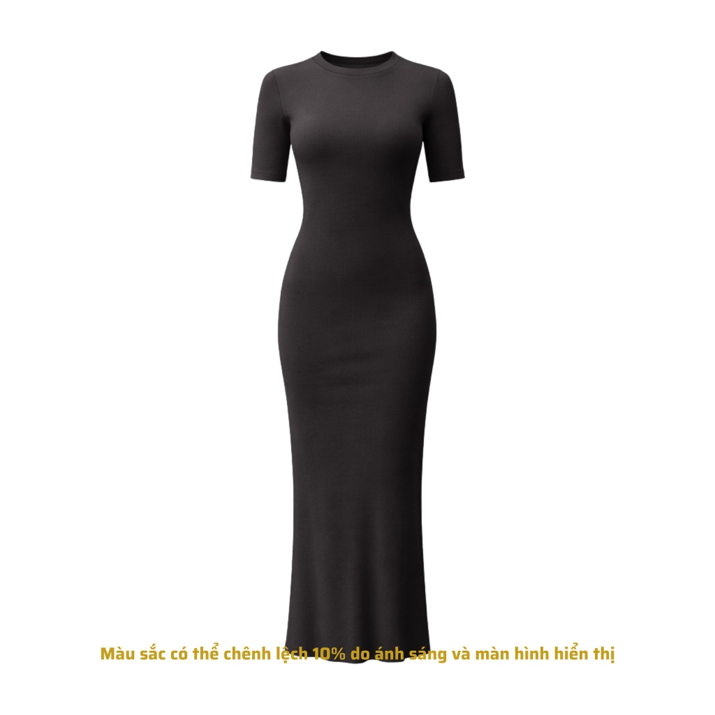 DD17 - Đầm Bodycon Cổ Tròn Tay Lửng Dáng Dài Ôm Body 123cm