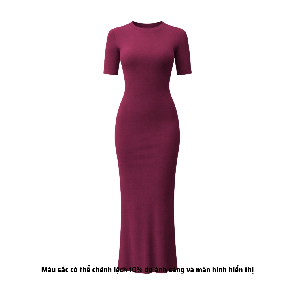 DD17 - Đầm Bodycon Cổ Tròn Tay Lửng Dáng Dài Ôm Body 123cm